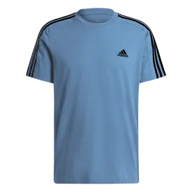 adidas Essentials Single 3 Stripes Tee - Mens - Semi Blue Burst