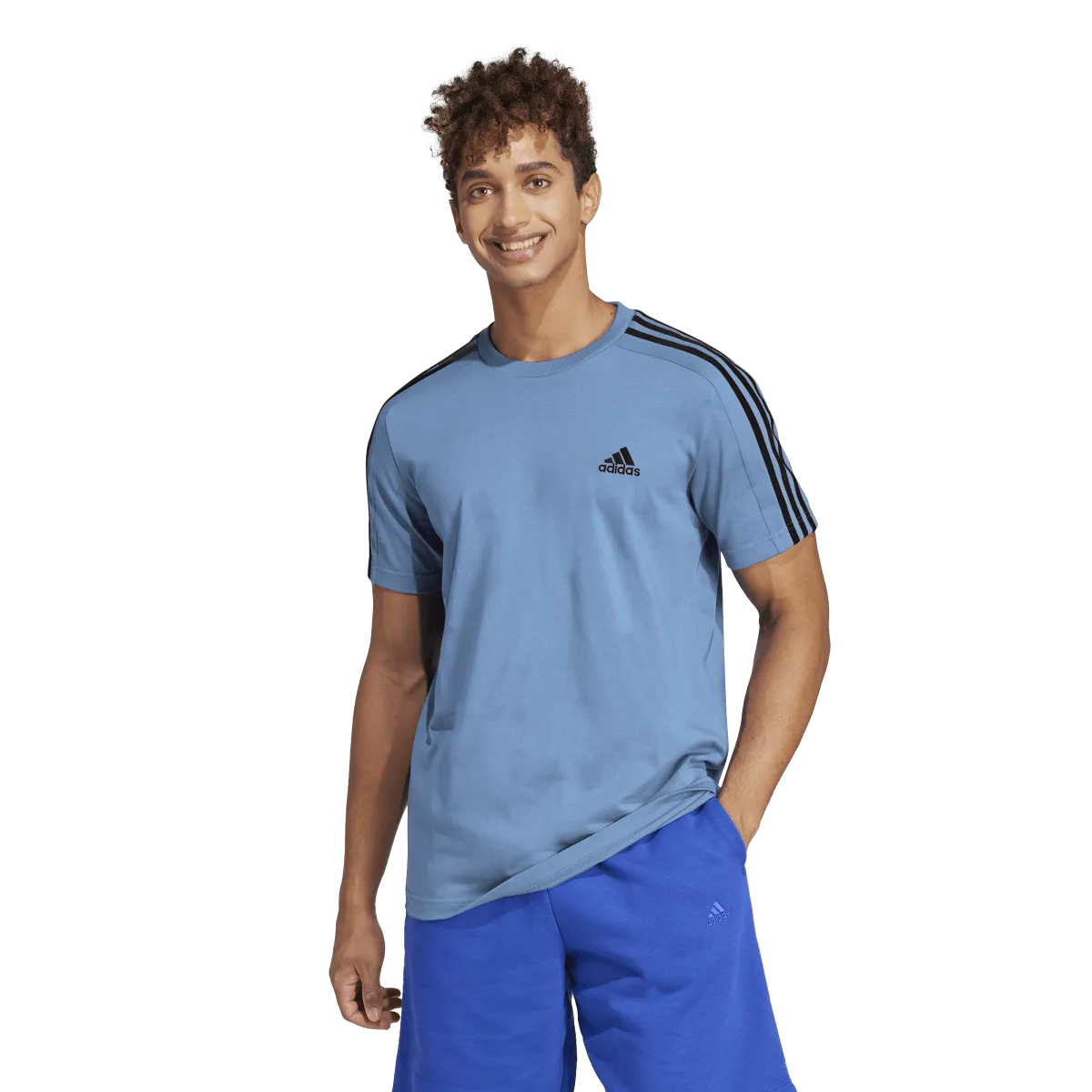 adidas Essentials Single 3 Stripes Tee - Mens - Semi Blue Burst