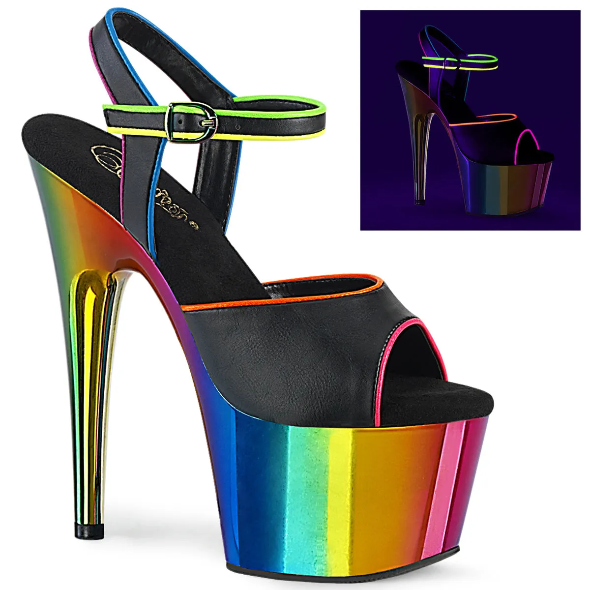ADORE-709RC-02 Pleaser Black Faux Leather Sexy Platform Shoes (Pole Dancing Heels)