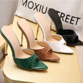 Amozae-2024 Summer Luxury Women Serpentine Stiletto Heels Sandals Lady   12.5cm High Fetish Heels Fashion Green Nightclub Shoes