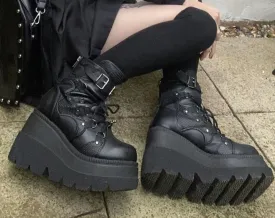 Amozae-Back to College DoraTasia Gothic Punk Street Women Ankle Boots Platform Wedges High Heels Short Boots New Fashion Design Rivet Cosplay Shoes