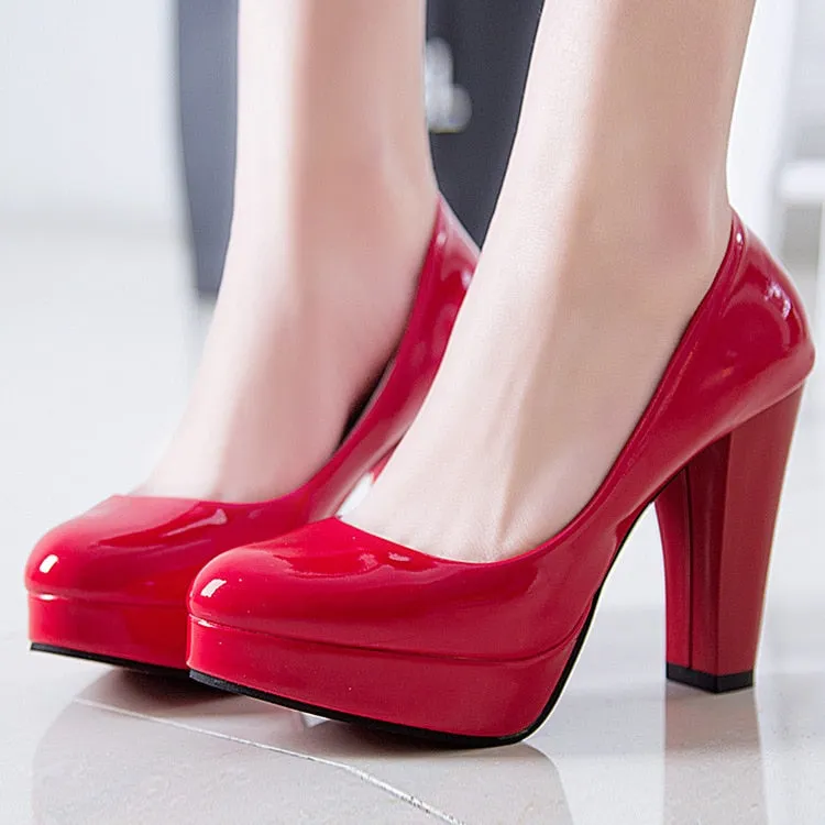 Amozae Hot Women Pumps Shoes Women PU Leather Shallow Slip-On Round Toe High Heels Wedding Party Derss Shoes Mujer Plus Size 34-42 New