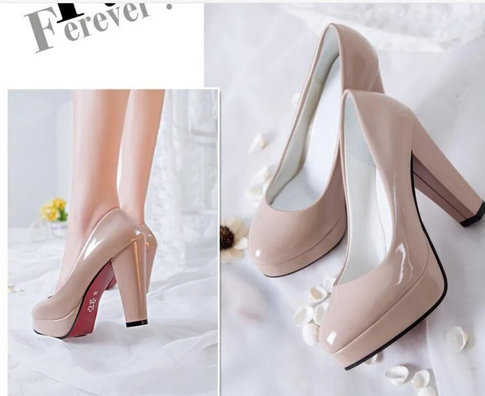 Amozae Hot Women Pumps Shoes Women PU Leather Shallow Slip-On Round Toe High Heels Wedding Party Derss Shoes Mujer Plus Size 34-42 New