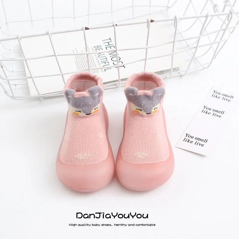 Baby Cartoon Print Soft Rubber Sole Booties