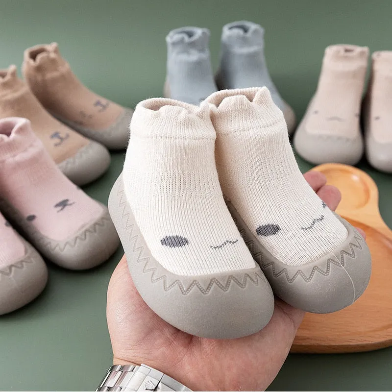 Baby Cartoon Print Soft Rubber Sole Booties