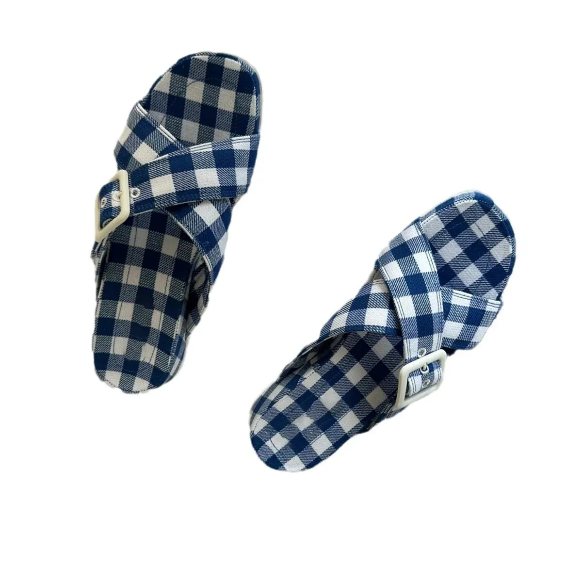 binfenxie  -  Cross Striped Thick Soled Slippers Are Versatile and Casual, with A Single Line of Boken Shoes Outdoor Wear and Beach Sandals
