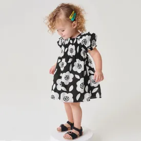 Black & White Floral Ruffle Summer Dress