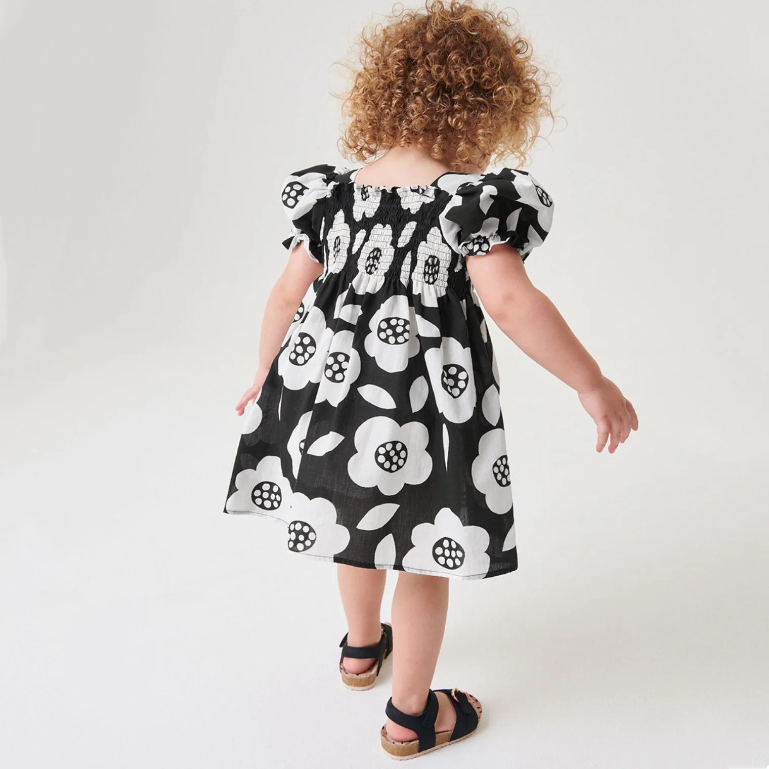 Black & White Floral Ruffle Summer Dress