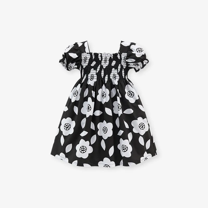 Black & White Floral Ruffle Summer Dress