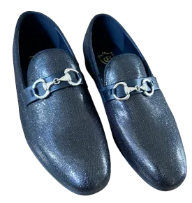 Black Men's Fashion Design Sequins Shoes Slip-On Sliver Buckle Loafers