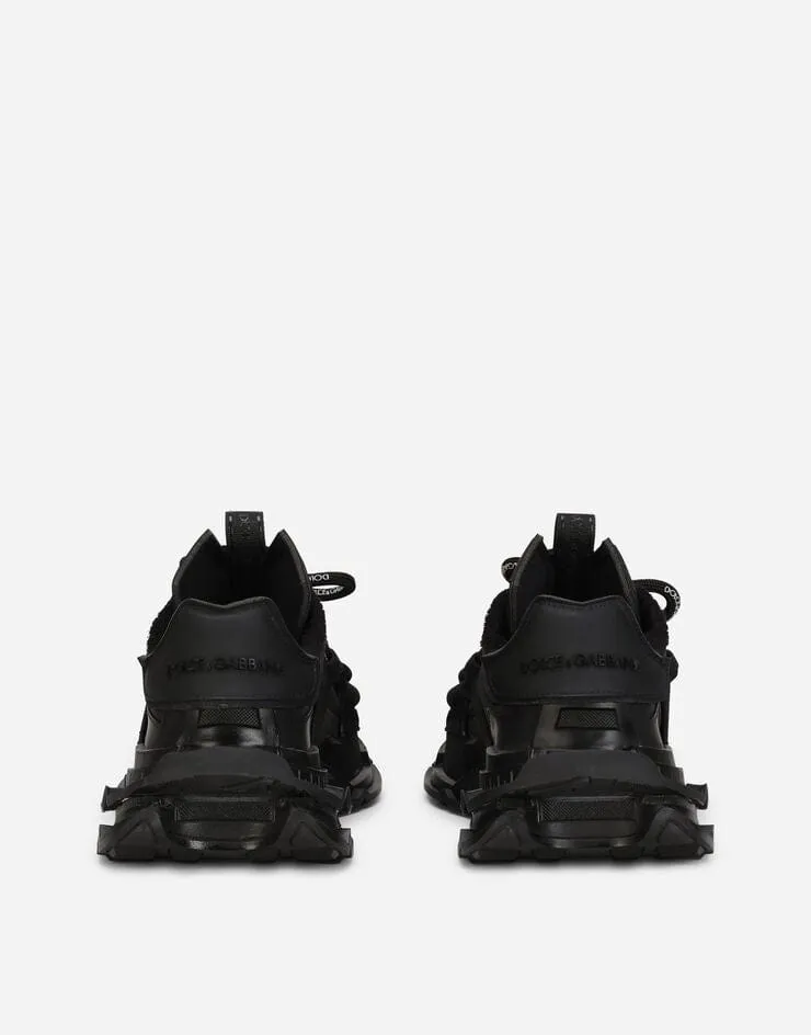 Black Mixed-Materials Space Sneakers