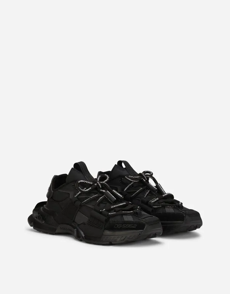 Black Mixed-Materials Space Sneakers
