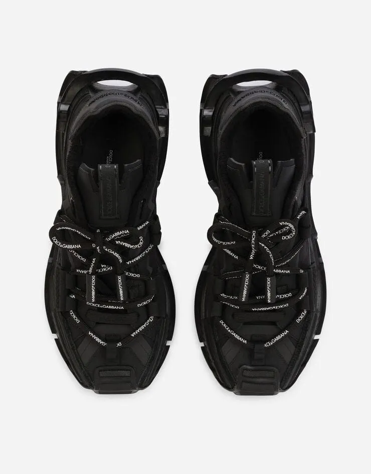 Black Mixed-Materials Space Sneakers