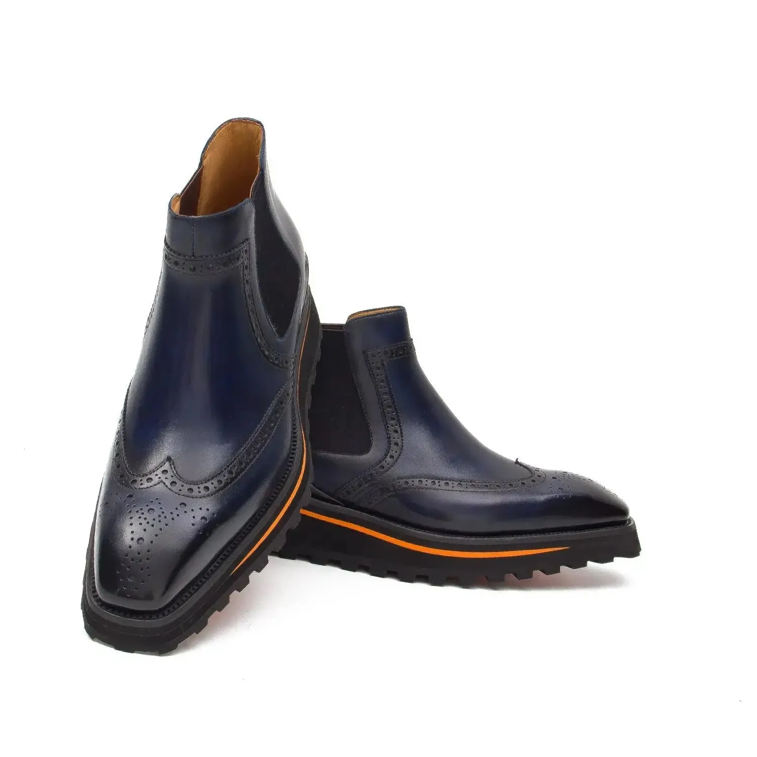 Brogue Thick-Soled Chelsea Boot 2891 Blue