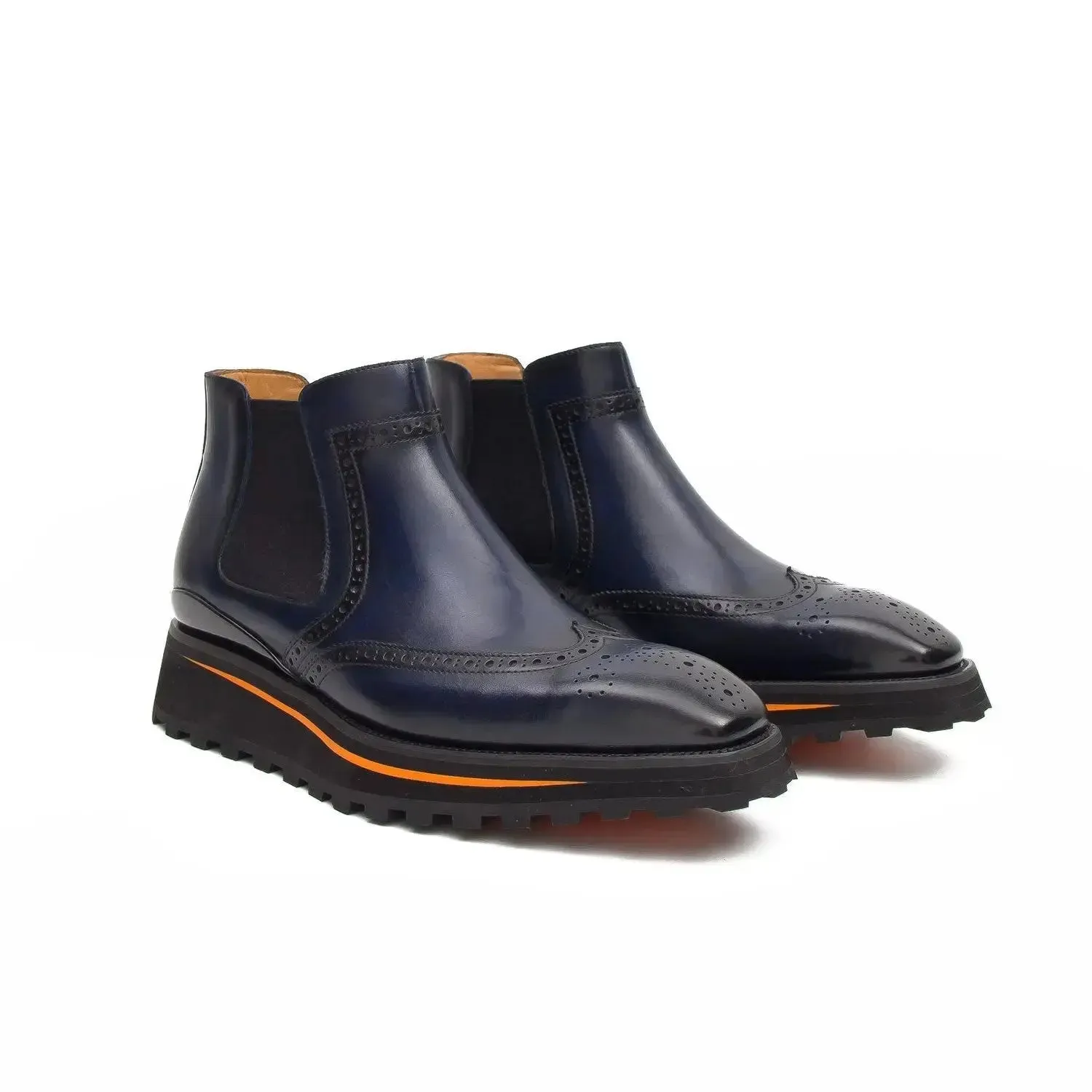 Brogue Thick-Soled Chelsea Boot 2891 Blue