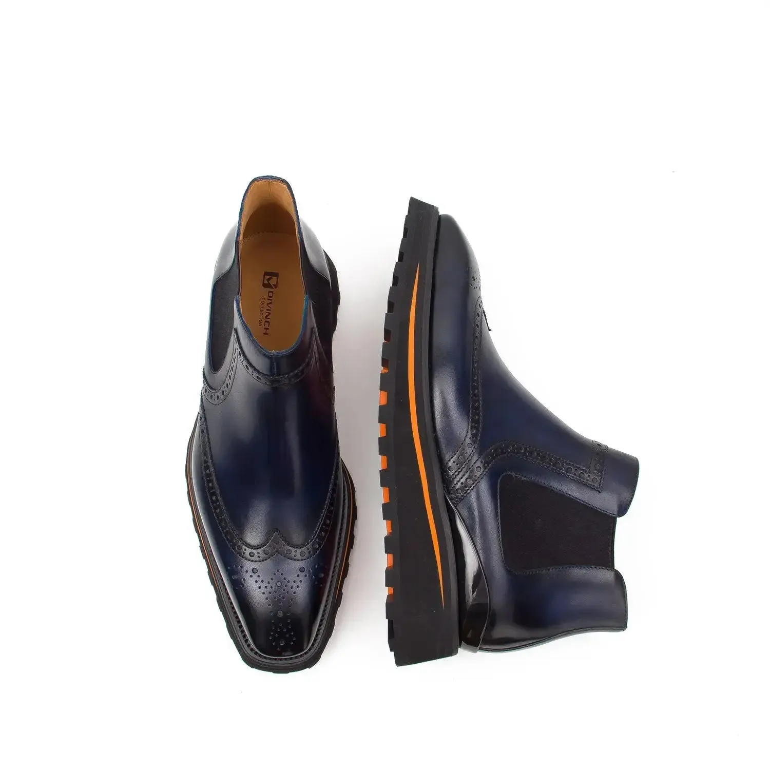 Brogue Thick-Soled Chelsea Boot 2891 Blue