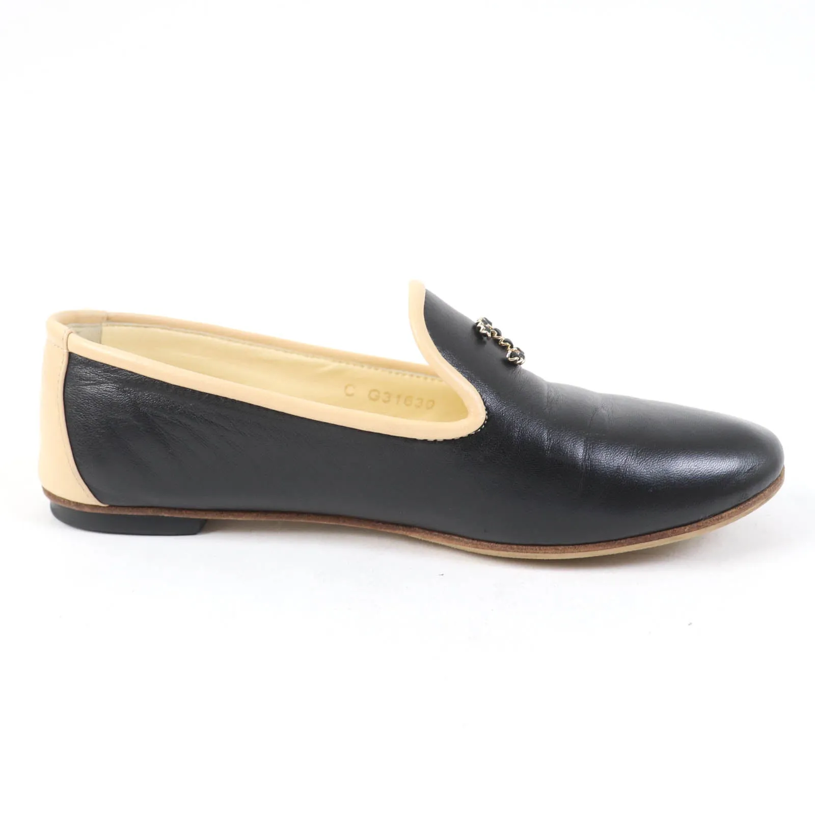 Chanel COCO Mark Leather Shoes Black Beige