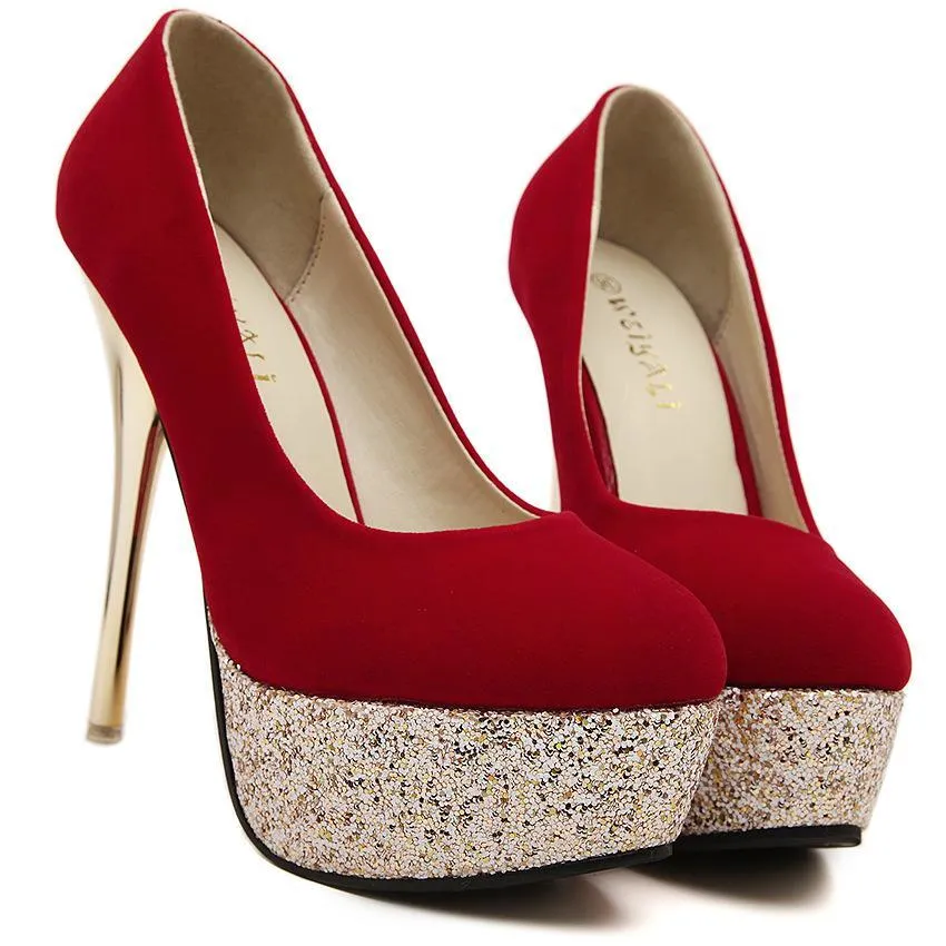 Clearance Sequins Round Toe Platform Super High Stiletto Heels Prom Shoes