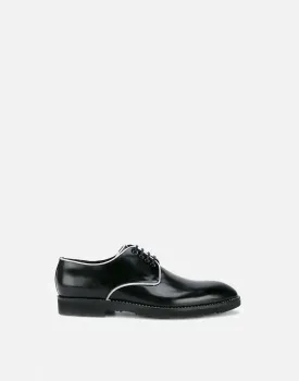 Contrast-Trimmed Polished-Leather Derby Shoes