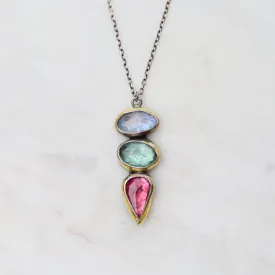Crescent Rim Triple Drop Pendant Necklace