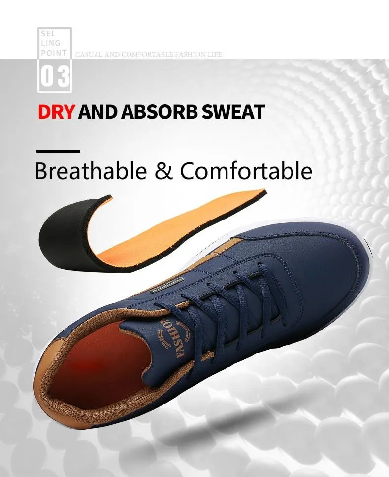 Fashion Sneakers Casual Shoes Breathable Lace up Mens Casual Spring Leather Walking travel flats new