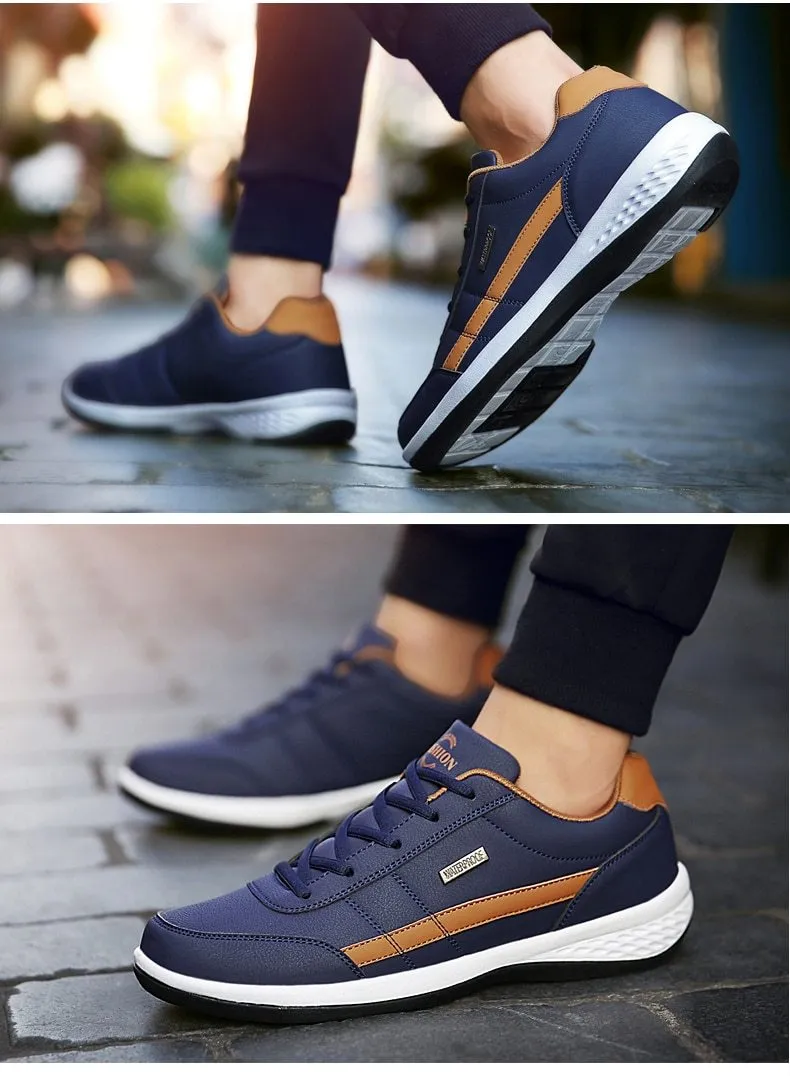 Fashion Sneakers Casual Shoes Breathable Lace up Mens Casual Spring Leather Walking travel flats new
