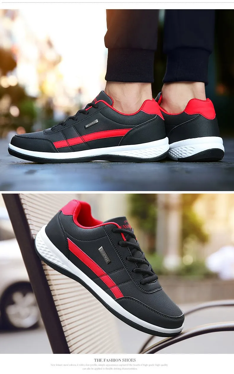Fashion Sneakers Casual Shoes Breathable Lace up Mens Casual Spring Leather Walking travel flats new