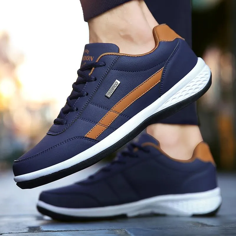 Fashion Sneakers Casual Shoes Breathable Lace up Mens Casual Spring Leather Walking travel flats new