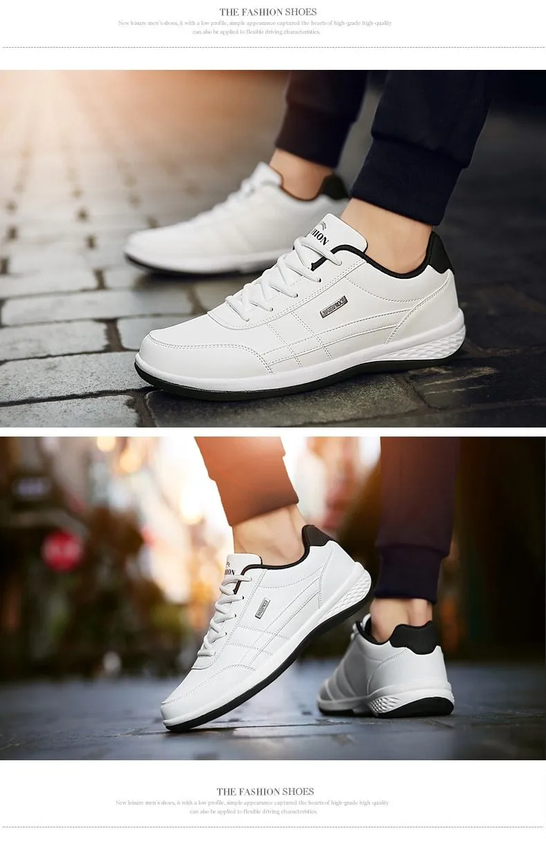 Fashion Sneakers Casual Shoes Breathable Lace up Mens Casual Spring Leather Walking travel flats new