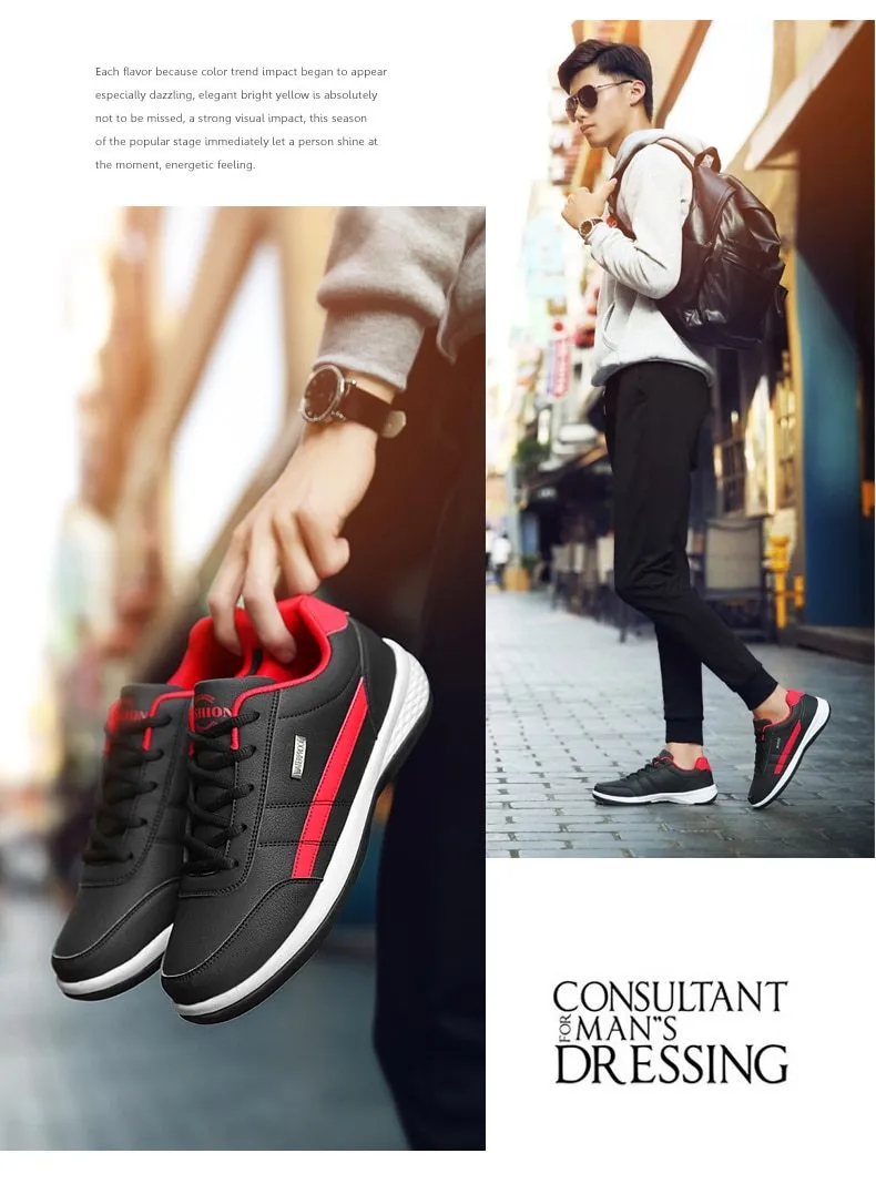 Fashion Sneakers Casual Shoes Breathable Lace up Mens Casual Spring Leather Walking travel flats new
