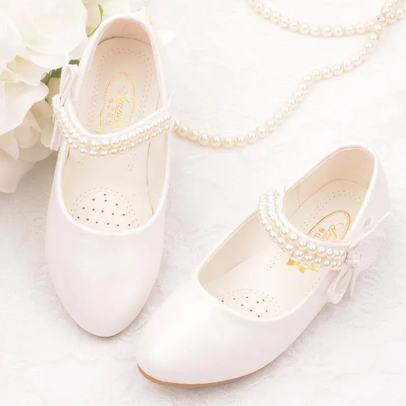 Floral Pearl Leather Flat Shoes