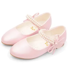 Floral Pearl Leather Flat Shoes