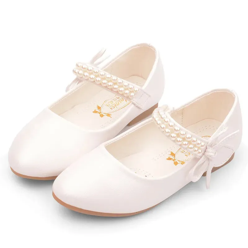 Floral Pearl Leather Flat Shoes