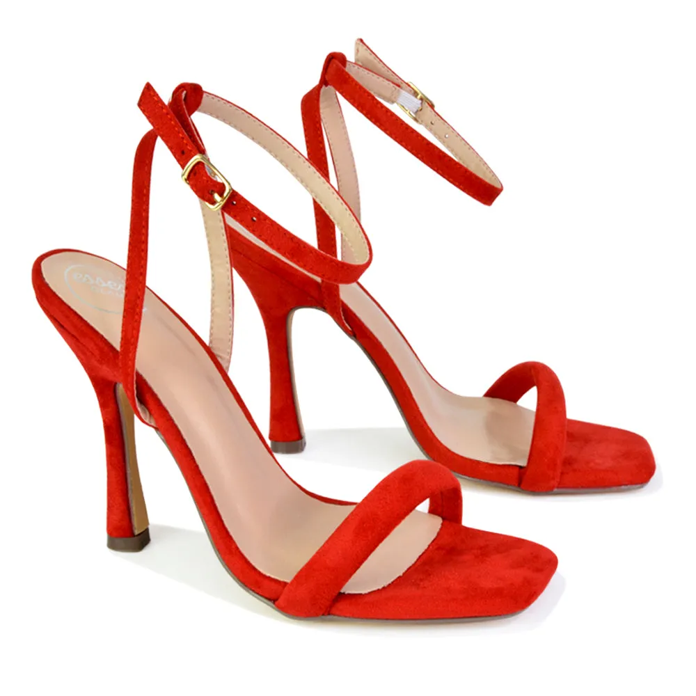 Greta Strappy Square Toe Barely There Stiletto High Heels in Pink