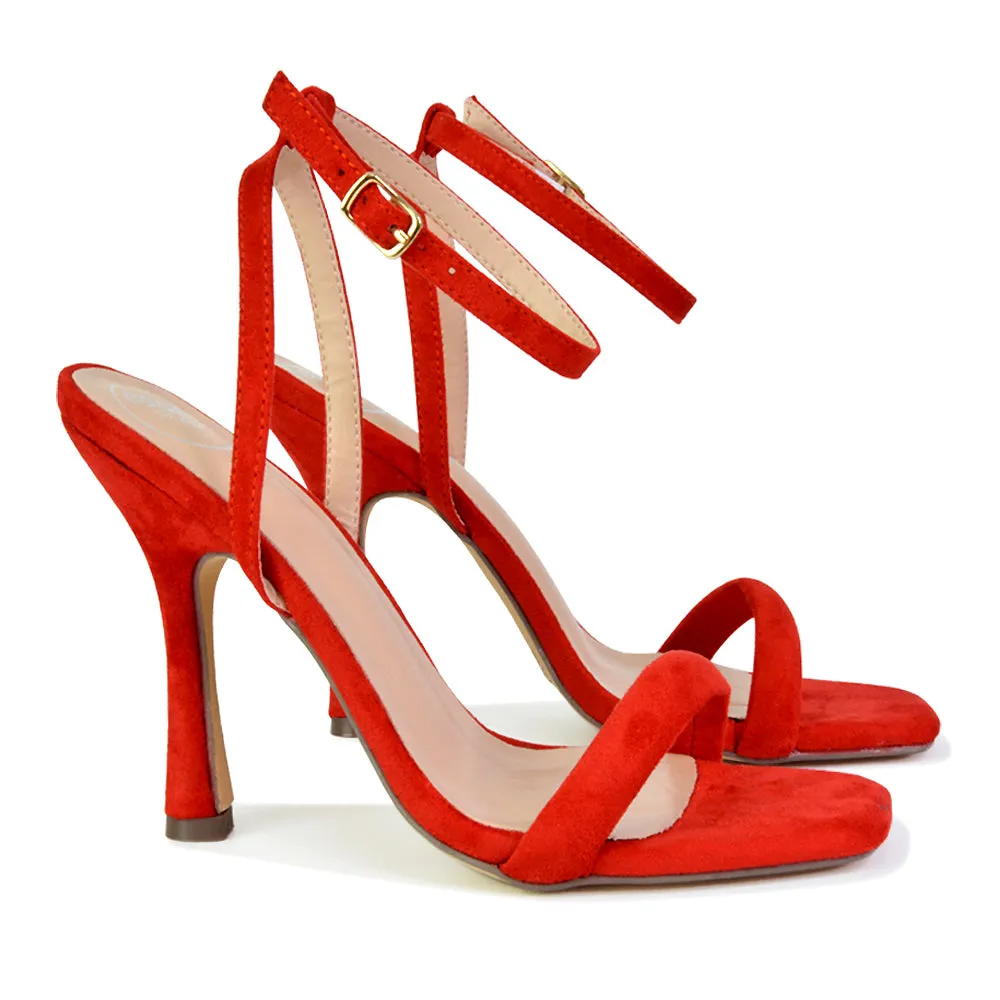 Greta Strappy Square Toe Barely There Stiletto High Heels in Pink