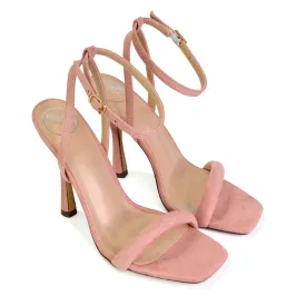 Greta Strappy Square Toe Barely There Stiletto High Heels in Pink