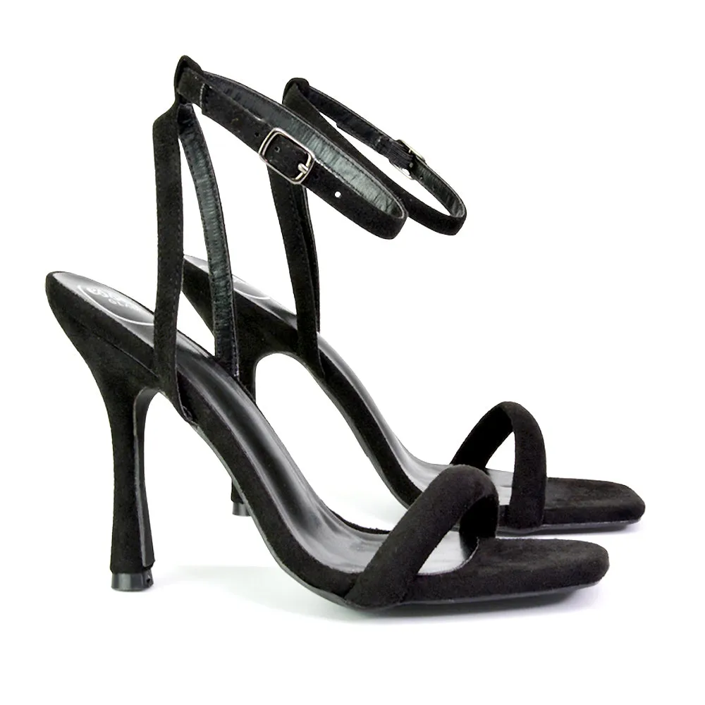 Greta Strappy Square Toe Barely There Stiletto High Heels in Pink