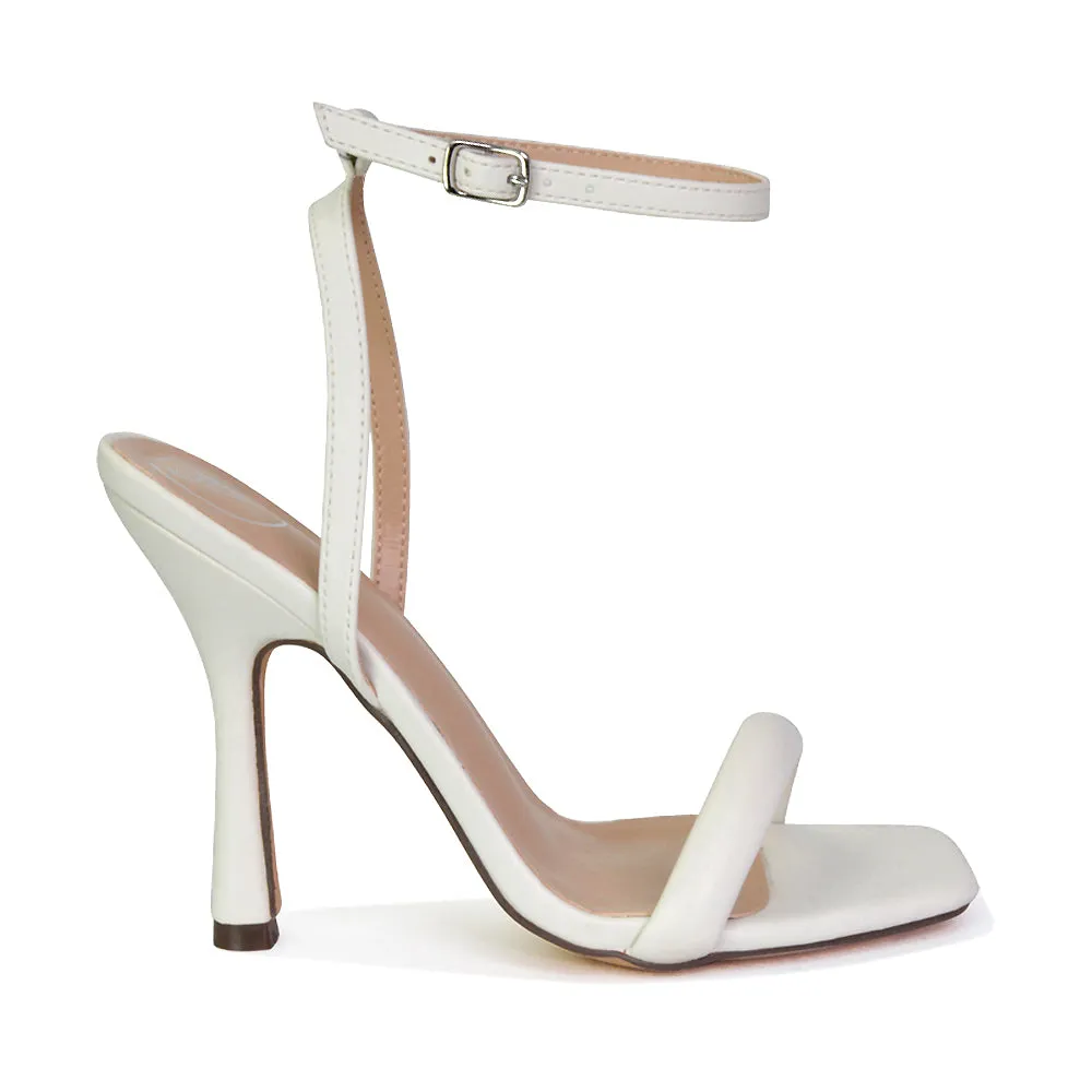 Greta Strappy Square Toe Barely There Stiletto High Heels in Pink