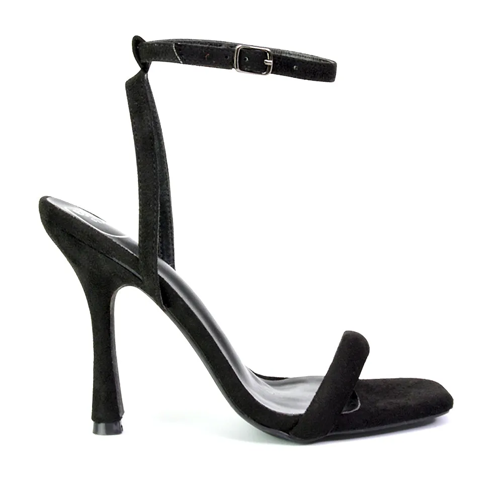 Greta Strappy Square Toe Barely There Stiletto High Heels in Pink
