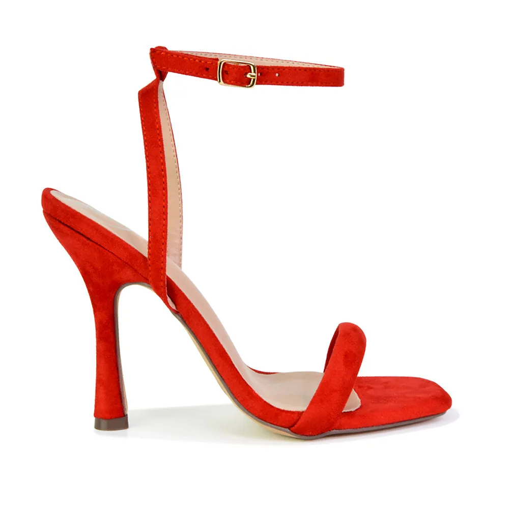 Greta Strappy Square Toe Barely There Stiletto High Heels in Pink