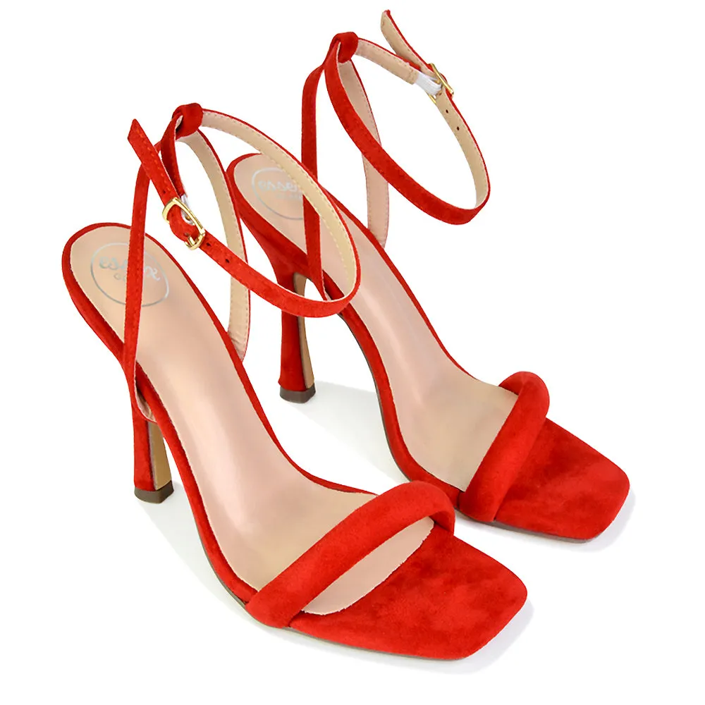 Greta Strappy Square Toe Barely There Stiletto High Heels in Pink