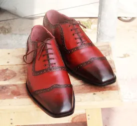 Handmade Men's Burgundy Wing Tip Leather Lace Up Shoes, Men Designer Dress Formal Shoes