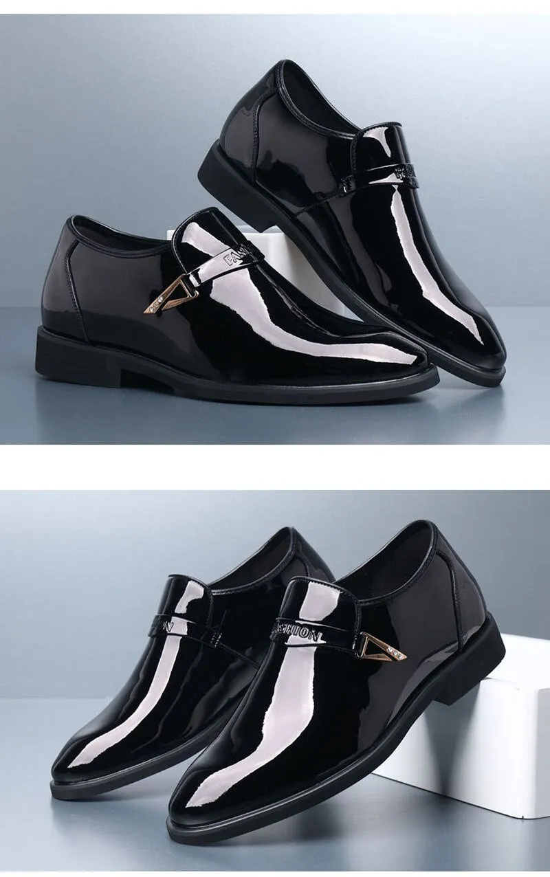 Hnzxzm Fashion Height Increasing Shoes Men Patent Leather Shoes Brand Mens Casual Shoes Black Footwear A4456