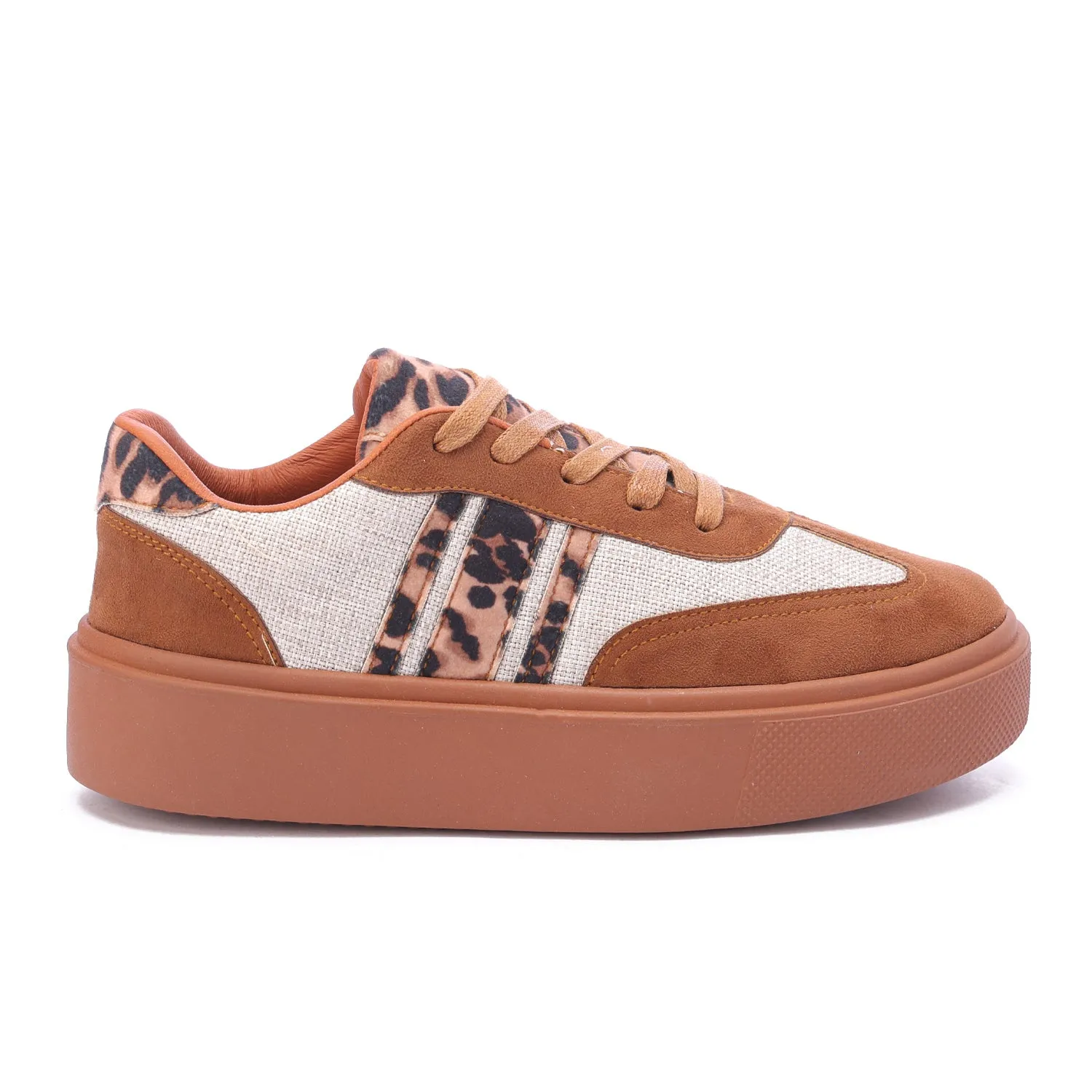 Lace-Up Leopard Suede Sneaker-Camel