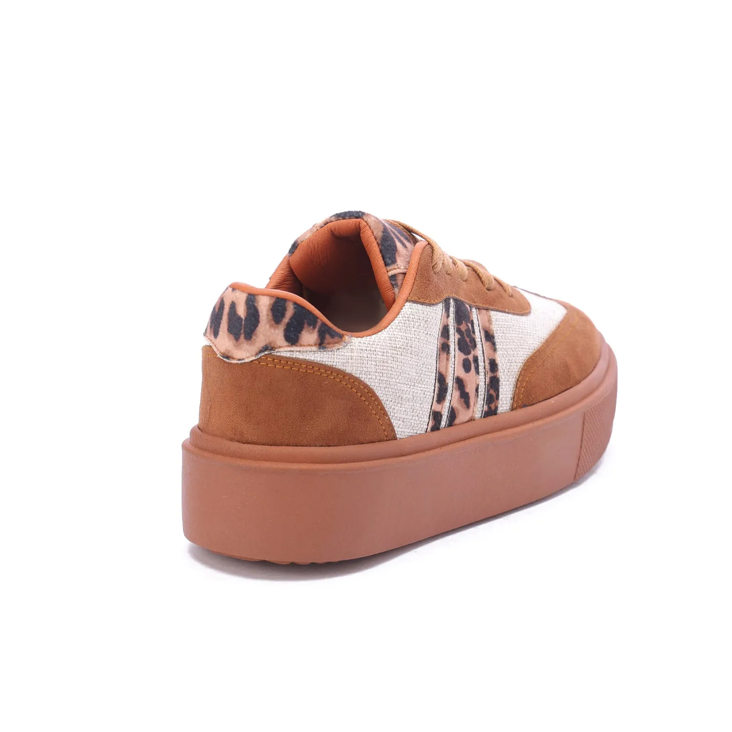 Lace-Up Leopard Suede Sneaker-Camel