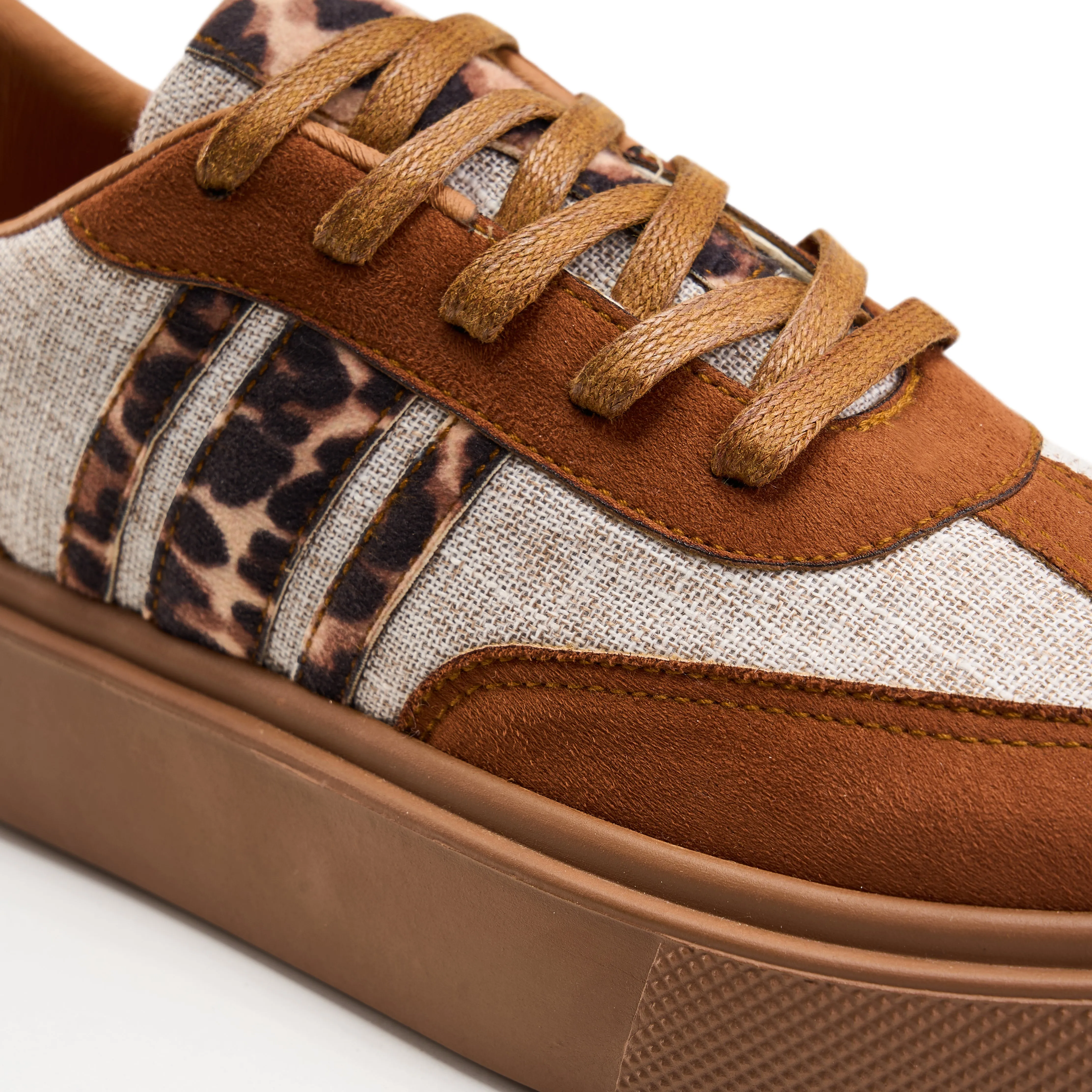 Lace-Up Leopard Suede Sneaker-Camel