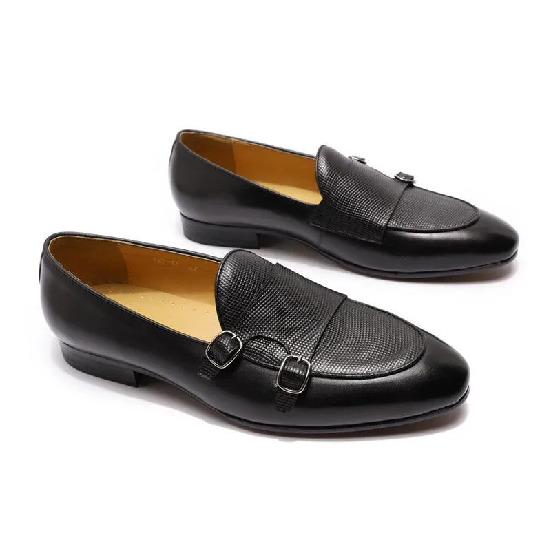 Leather Monk Strap Slip-On Loafers - Men Shoes