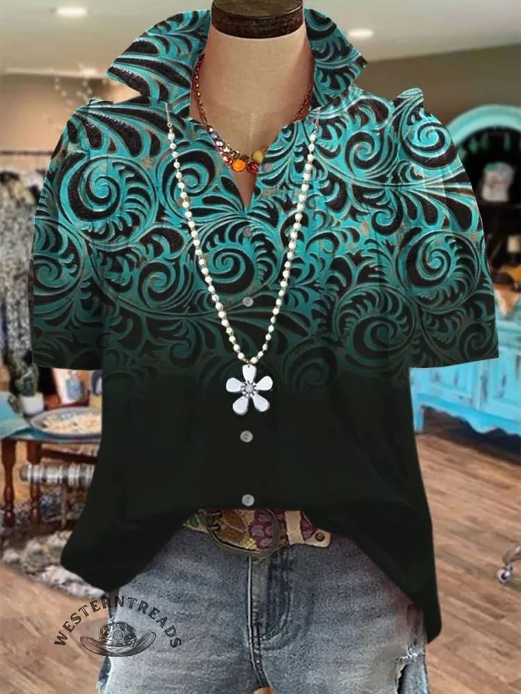 Limited time offer ✨Western Art Print Casual Short Sleeve Top