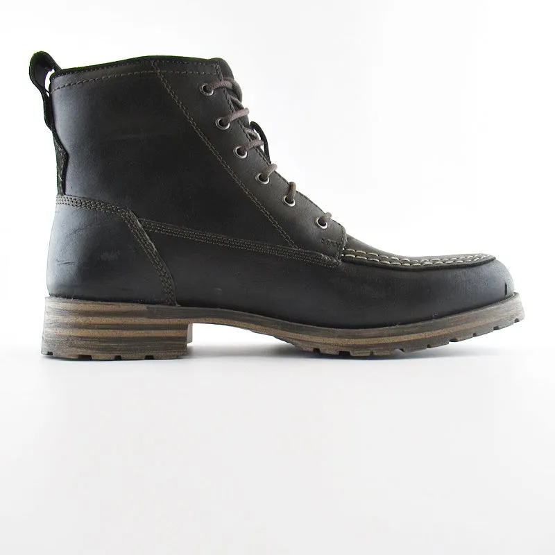 Lucky Brand Mens Black Garrison Leather Rugged Lace-up Rubber Sole Moc Toe Boot