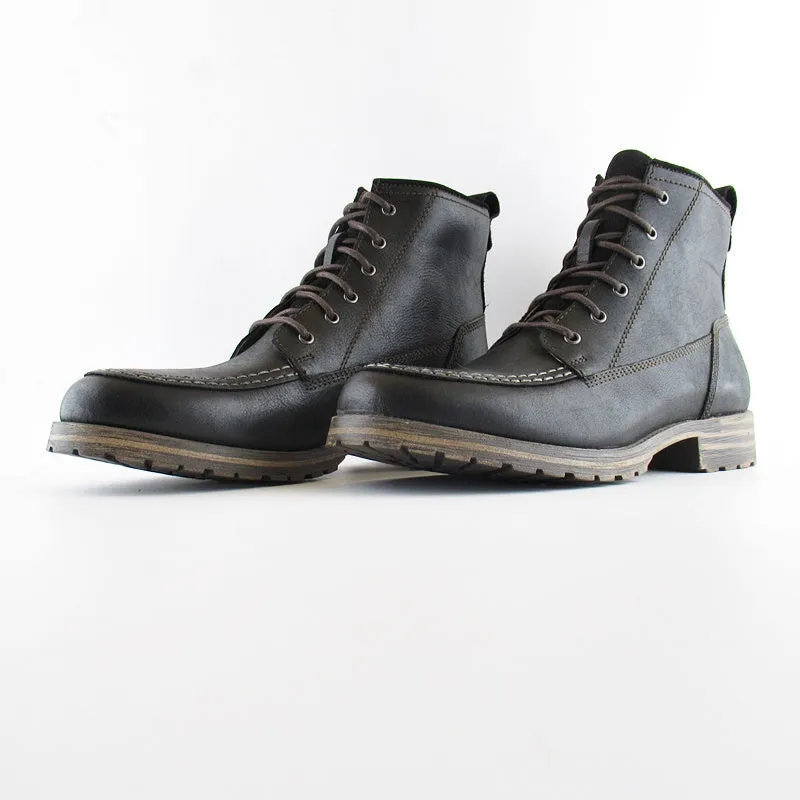 Lucky Brand Mens Black Garrison Leather Rugged Lace-up Rubber Sole Moc Toe Boot